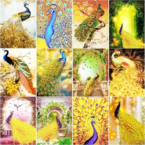 New 5D DIY Diamond Painting Golden Peacock Diamond Embroidery Animal Cross Stitch Full Square Round Drill Home Decor Manual Gift