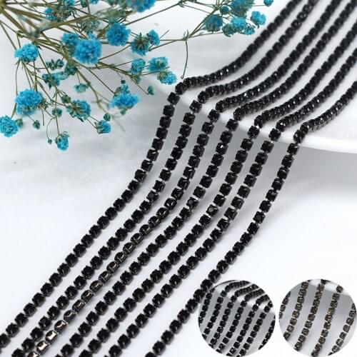 Cup-Close Crystal Rhinestones Chain Black/Gray Color For DIY Decoration 2Yards/Bag Fancy Sew/Glue-on Strip With Glass Diamond