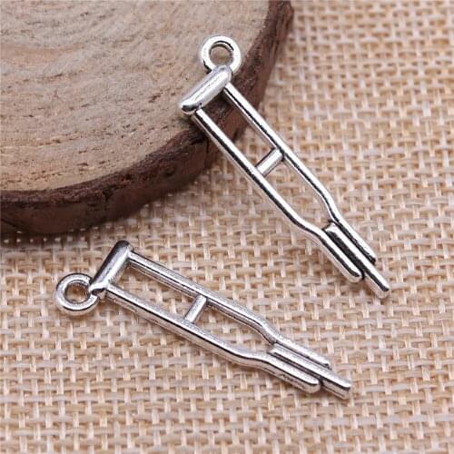 Charms for Jewelry Making Findings Handmade DIY Craft 20pcs Antique Silver Color 10x32mm Crutch Charms Pendant