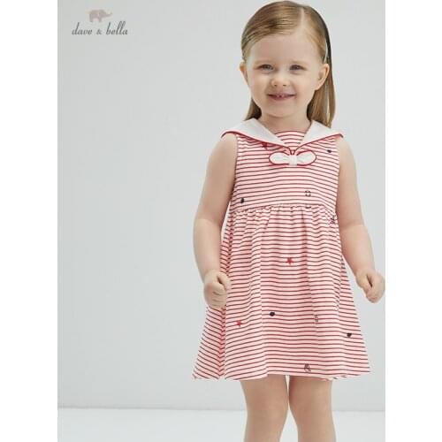 DBM18128 dave bella summer baby girls cute bow cartoon striped dress children fashion party dress kids infant lolita clothes