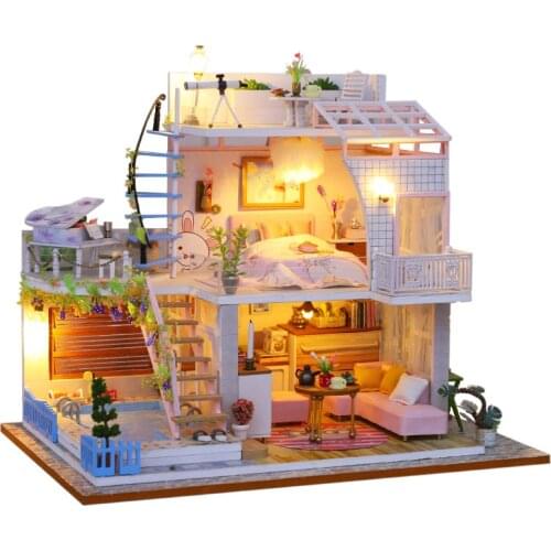 Kids Toys DIY Wooden Cottage Assembled Doll House Model Building Kit Blocks Kawaii Dollhouse Creative Birthday Gift For Girl