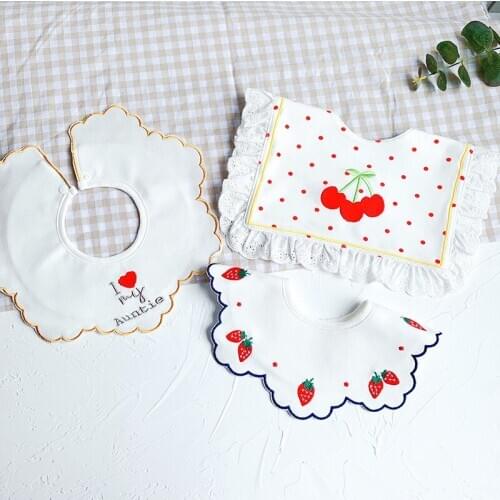 Baby Bibs Cotton Rould Double Burp Cloth Cute Embroidery Spit Towel Baby Girls Feeding Bib Breastplate Baby Things