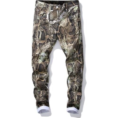 Fashion Brand Male Snakeskin Painted Men Jeans Skinny Jeans Men Movie Stars Same Style Singers Style High Quality Jeans Men