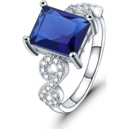 European Square Crystal Engagement Wedding Ring for Women CZ Blue Gems Enamel Sets Ring for Anniversary Party Jewelry