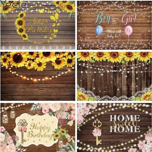 Yeele Sunflower Decorative Light Wooden Board Birthday Photography Background Customized Photographic Backdrops for Photo Studio