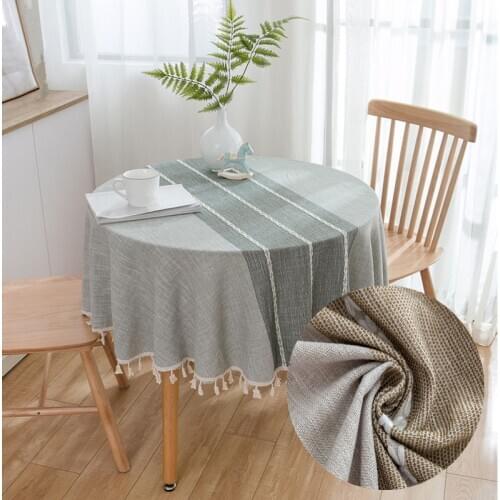 Cotton Tassel Tablecloth Round Table Cloth Home Kitchen Decor For Party Banquet Dining Coffee Gray Color Anti-Dirty Desk Cover