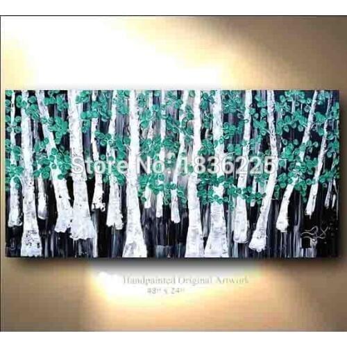 Handpainted canvas picture flower abstract tree painting canvas birches oil painting modern forest landscape painting for home