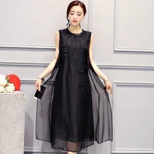 2021 Summer Simple Fashion Silk Black Women Dress New Sleeveless Delicate Zippers Casual Round Collar White Office Lady Dresses