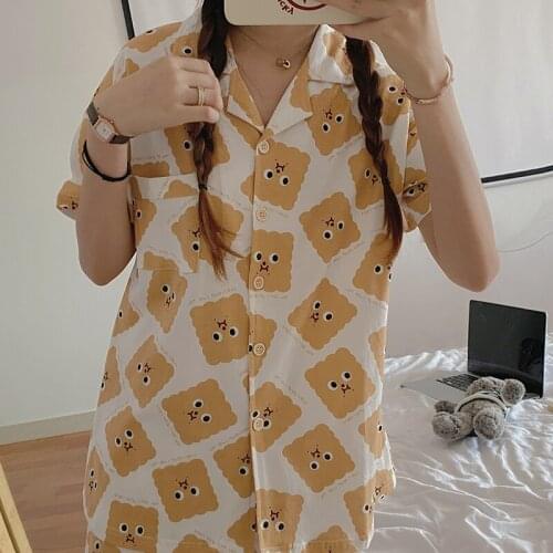 Summer Pajama Set Women cute Printing thin Pajamas Short Sleeve Leisure Girls Sleepwear Womens Nightwear Homewear Two-peice 2xl