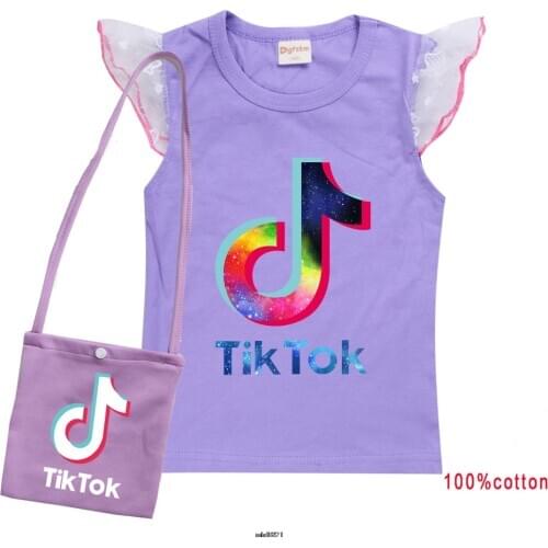 Fashion Cartoon Tik Tok T-shirt Children Boys and girl Short Sleeves Tees +Bag Baby Kids Cotton Tops For Girls Clothes