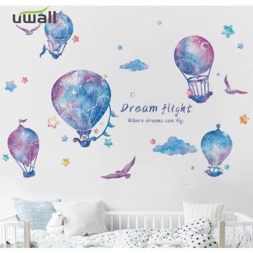 Starry Sky Hot Air Balloon Wall Stickers For Kids Room Background Wall Decoration Self-adhesive Sticker Baby Bedroom Home Decor