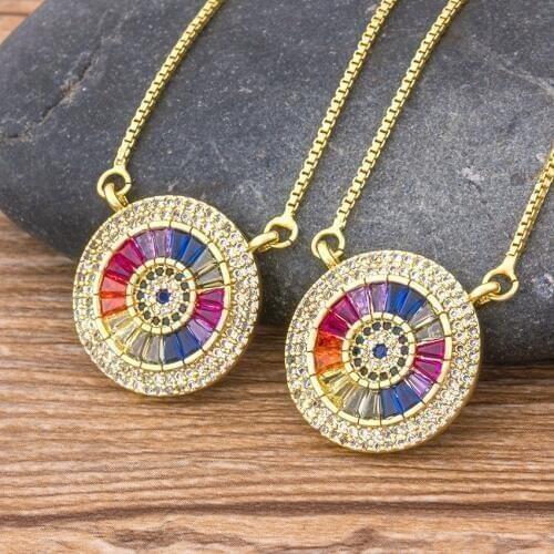 Top Quality Copper Zircon Chain Necklace Luxury Round Paved CZ Stone Pendant Necklace For Women Best Jewelry Gift