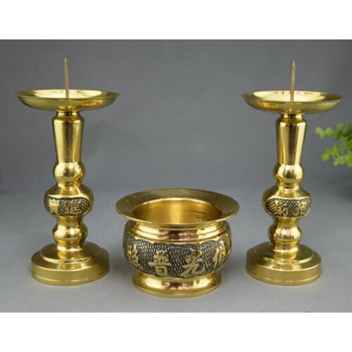 Wholesale Buddhist supplies # HOME Lobby Shop Money Drawing Buddhist sacrifice Opening Ceremony temple brass candlesticks Censer