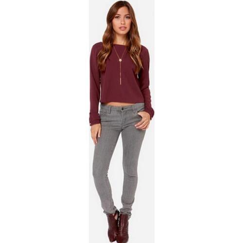 Autumn new lady shirt long-sleeved solid color simple round neck irregular sexy open back loose chiffon shirt shirt