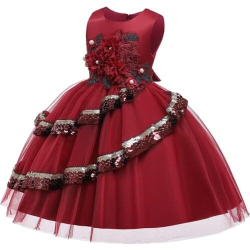 Flower Girl Dresses For Wedding Party Dress O-Neck Sleeveless Applique Beading Ball Gown 4-12 Years Kids Costume Children Dress