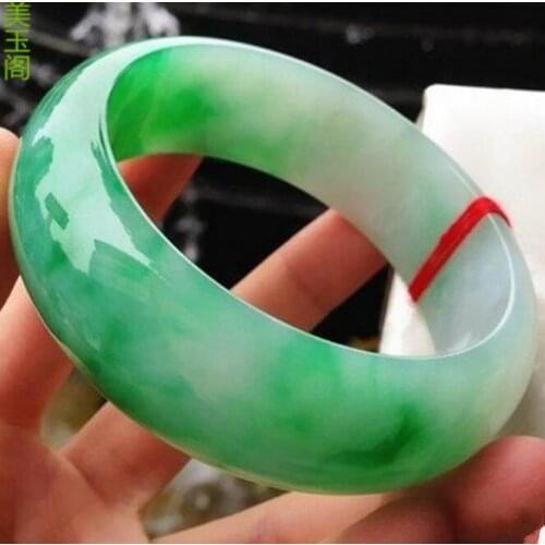 Authentic thick loaded wide version of jade bracelet natural Burmese jade A goods Zhengyang green floating jade bracelet white g