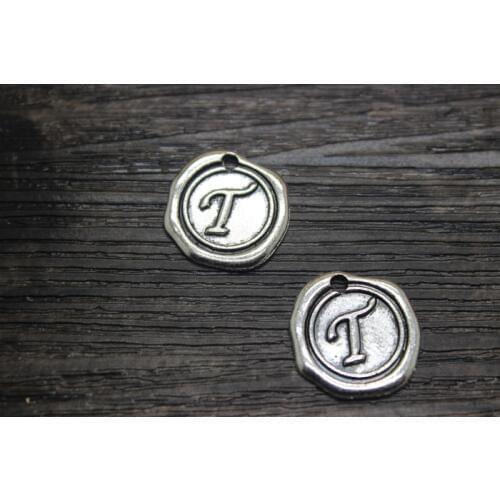 25pcs/ 19mm T-Z letters - Vintage Antique Silver Charms Pendants - Initial Stamped Wax Seal Alphabet Letter