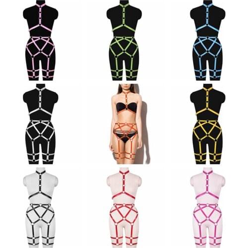 Full Body Womens Belt Accessories Punk Dance Rave Garters Sexy Lingerie Set Leather Harness Cage Bra Adjust Waist Suspender