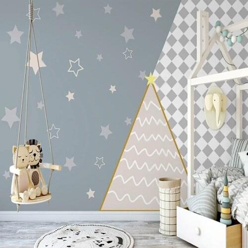 Custom Self-Adhesive Waterproof Mural Wallpaper Nordic Hand-painted Simple Geometric Starry Sky Childrens Room Wallpaper Murals