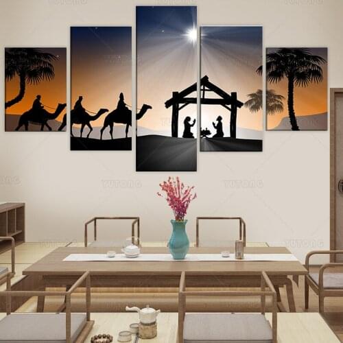 Poster Art Paintings Canvas Poster Print 5 Panels Egyptian Picture for living room Home Decoration Wall Art framed