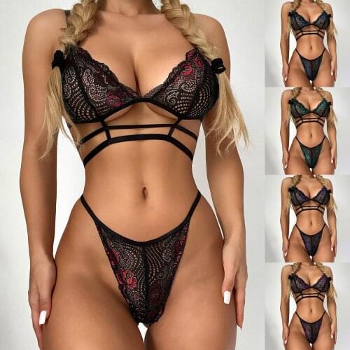 Plus Size Women Sexy Lingerie Lace Bra Pajamas Set Underwear Feminina Pijama Sleepwear G-string Thong Lenceria Sensual Mujer