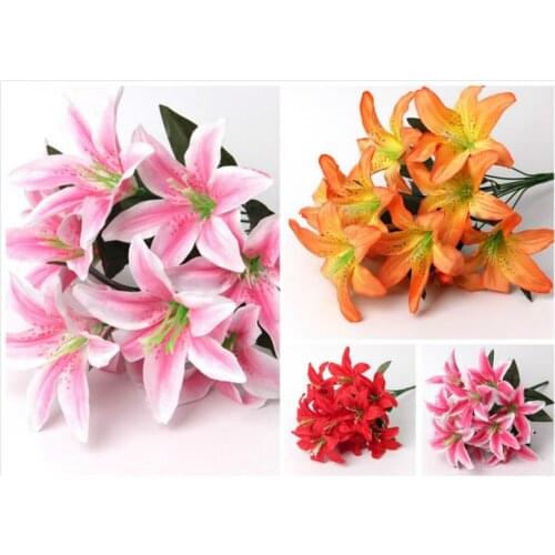 1pc Real Touch 10 Heads Artificial flower Lily Flower for Wedding Decoration Home Table Accessory Party Decoration