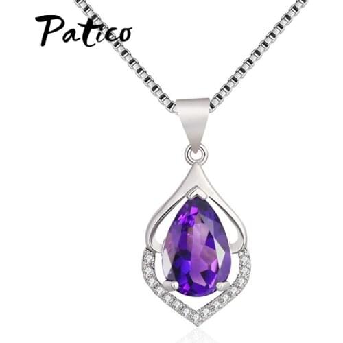 Luxury Water Drop Shaped Amethyst Crystal Pendant Necklace for Women Silver 925 Jewelry Wedding Engagement Party Banquet