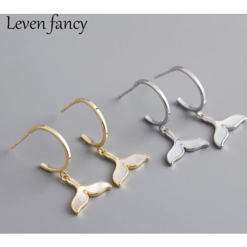 925 Sterling Silver Mermaid Charm Earrings Korean Simple Semi Circle Nature New Jersey Abalone Shell Dolphin Tail Drop Earrings