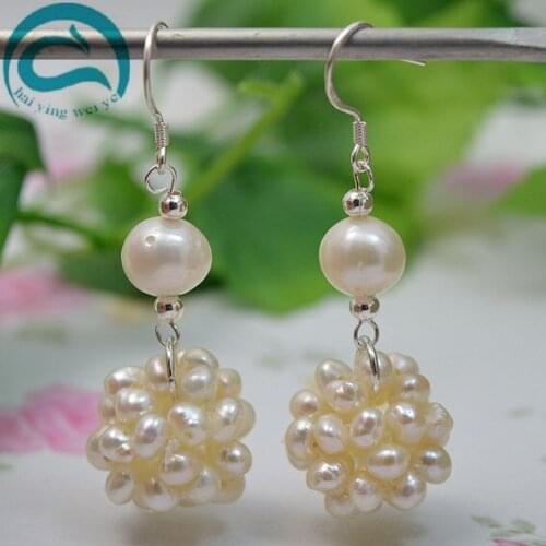 Wedding Pearl Earring White Color Real Freshwater Pearl Handmade Classic Ball Silvers Dangle Earrings Birthday Party Girl Gift