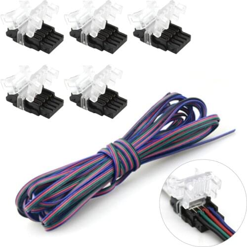 LED Connector Kit 4 Pin Connector + 16.4ft Extension Cable for Waterproof 10mm RGB 5050 LED Strip Light Strip to Wire Cable Cord