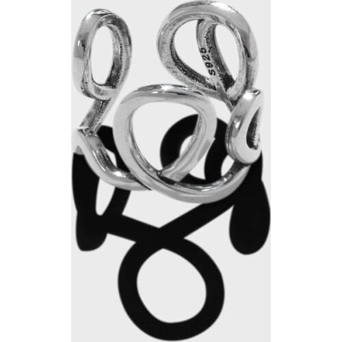 Vintage S925 sterling silver open ring Minimalist Hollow geometric wave Irregular Ring Twist Chain Women Hip Hop Jewelry