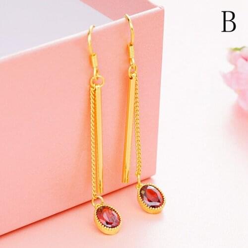 Geometry Shaped Tassel Dangle Earrings Gift Yellow Gold Filled Women All-match Jewelry