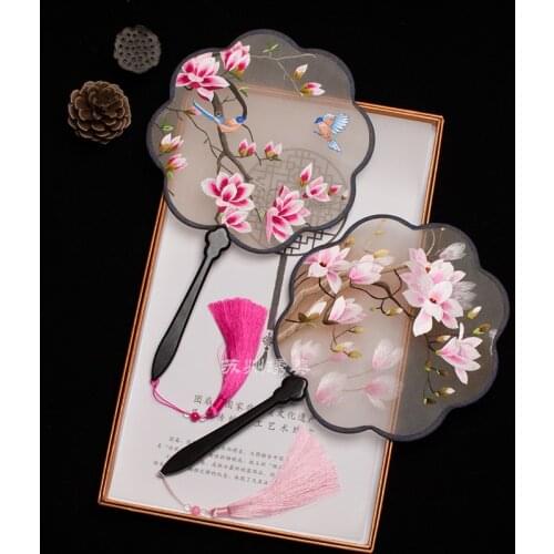 Embroidery Lace Fan Classical Suzhou Palace Fan Double Side Fan Chinese Gift Handmade Embroidery Hanfu Ventagli Hand Fans