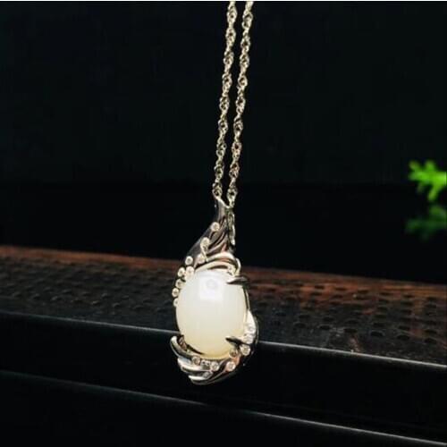 Sterling Silver Womens Necklace Pendant Charm Trendy Jade S925 Party Jewelry Jade Pendant