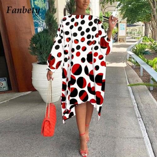 Fashion New Pattern Autumn Long Sleeve Dress Women Elegant Irregular Print Midi Dress Vintage Casual O Neck Loose Dress Vestidos