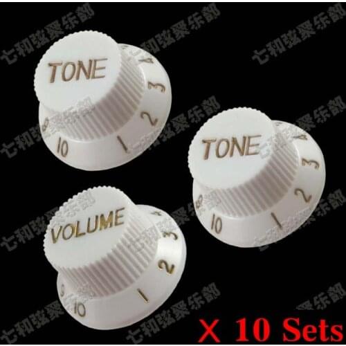 10 Sets/Lot White & Golden Guitar Speed Control Knobs for Electric Guitar (1 Volume & 2 Tone) (STN-2T1V-2 5X 1562)
