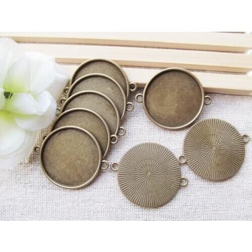 100pcs Antique Silver tone/Antique bronze Base Setting Tray Bezel Connector Pendant Charm/Finding,fit 25mm Round Cabochon/Cameo