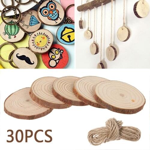 30pcs Natural Round Wood Slices DIY Painting Crafts Unfinished Pine With Tree Bark Log Discs Home Decor Creative Gift For Friend