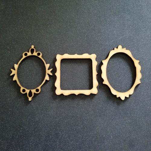 90pcs Wooden Photo Frame Classic Retro Wood Frame Mini Vintage Rustic DIY Frame Craft Laser Cut Scrapbooking Square Oval Shape