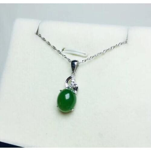 925 Silver Jasper Green HeTian Jade Hollow Flower Design Lucky Pendant + Chain Necklace For Women Fine Jewelry Certificate