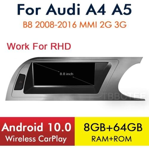 Android 10 CarPlay 8+64GB RHD For Audi A4 A5 B8 8K 2008~2016 Car Multimedia Player MMI 2G 3G GPS Navigation Stereo BT WiFi