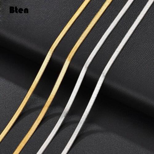 BTEN Charm Women Snake Chain Choker Necklace Stainless Steel Gold Silve Color Flat Herringbone Chokers Link for Girls 4mm