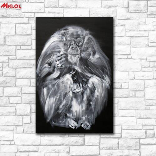 Large Wall Art, Chimpanzee,Restaurant study Bedroom Decor Wall oil Painting Print Nice wall picture for living room no frame