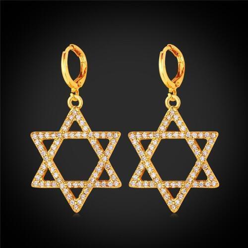 Big Gold/Silver Color star of david earrings for women AAA+ cubic zirconia crystal Drop Earrings for women 2016 jewelry E113