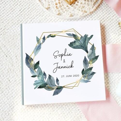 Botanical Wedding Guest Book Custom Greenery Guestbook Alternative Floral Wreath Any Texts Photo Album Wedding Favors