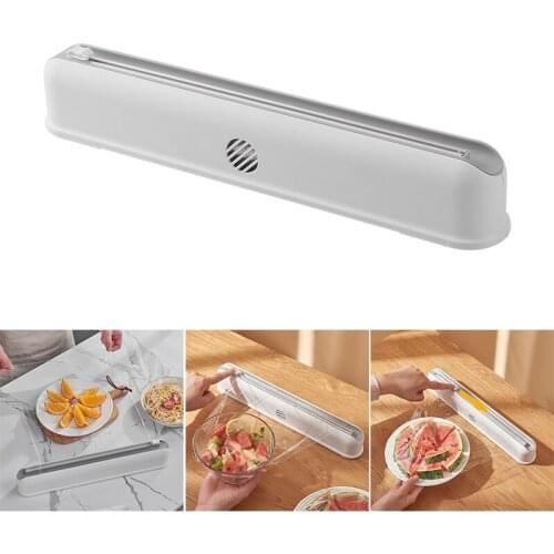 Suction Cup Plastic Wrap Dispenser with Slide Cutter Reusable Foil & Sealing Film Cutter Kitchen Storage Accessories A1