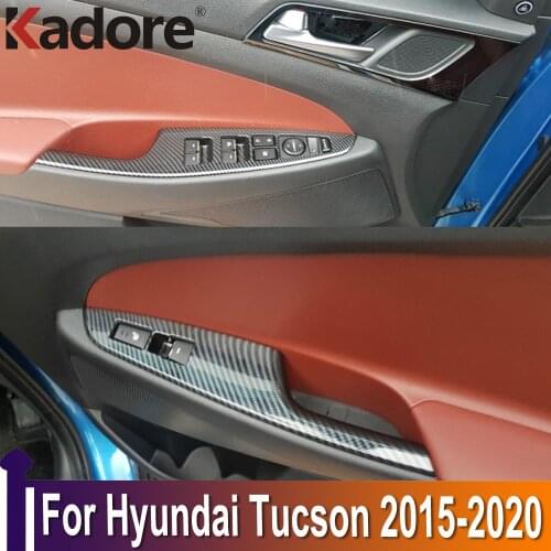 For Hyundai Tucson 2015-2019 2020 Carbon Fiber Interior Door Armrest Panel Window Lift Button Cover Trim Interior Accessories