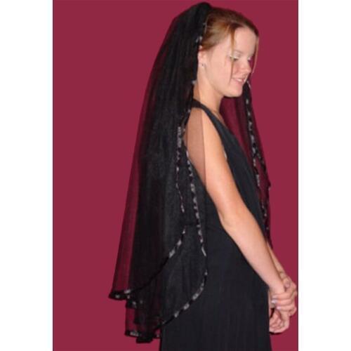 Veu De Noiva Black Satin Edge Fingertip Wedding Veils Bridal Accessories Two-tier Veil with Comb Velos De Novia