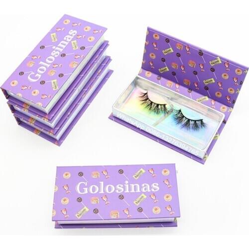 Purple Candy Eyelash Packing With Tray Wholesale Mink Eyelashes 100% Handmade Lashes Custom Lashbox Packaging With Logo Lashes