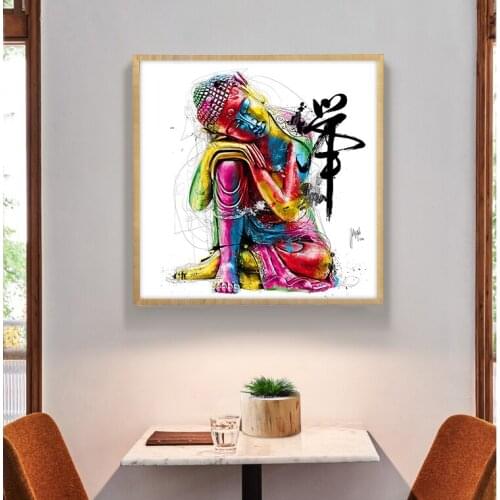 Graffiti Wall Art Canvas Buddha Art Picture Poster and Print Wall Art Colorful Buddha Statue Pictures for Living Room Home Decor